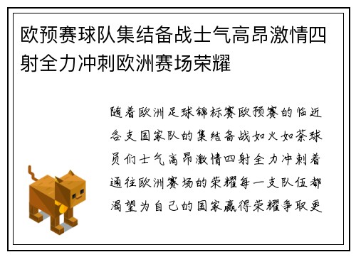 欧预赛球队集结备战士气高昂激情四射全力冲刺欧洲赛场荣耀